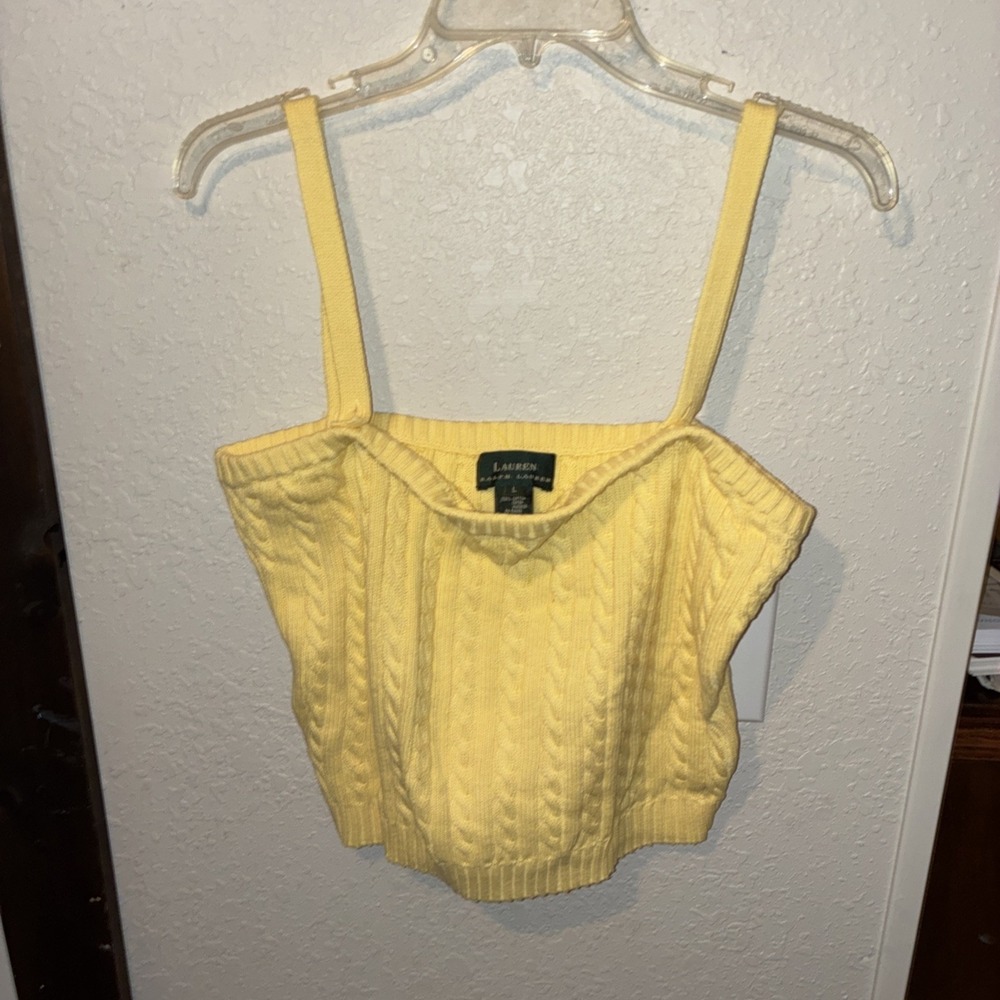 Vintage Ralph Lauren Cable Pattern Tank Top crop summer yellow size large - Picture 2 of 11